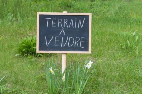 blackboard with text in french "lot for sale" on grass